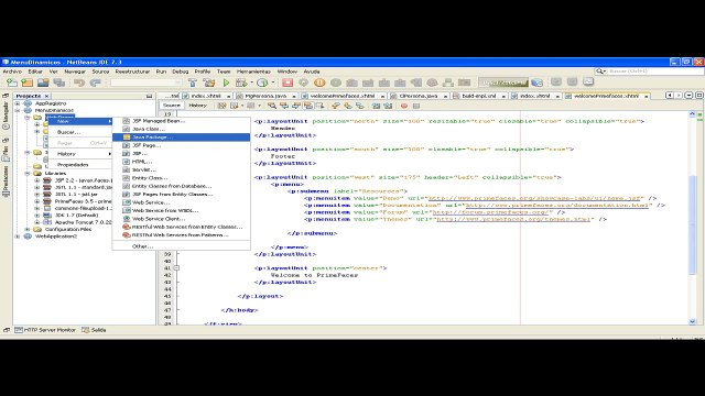 menu Dinamico primeface con netbeans