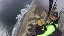 Pacifica paragliding with some fog and the stick-cam