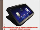 iGadgitz Black 'Guardian' Genuine Leather Case Cover for Motorola Xoom Android Tablet