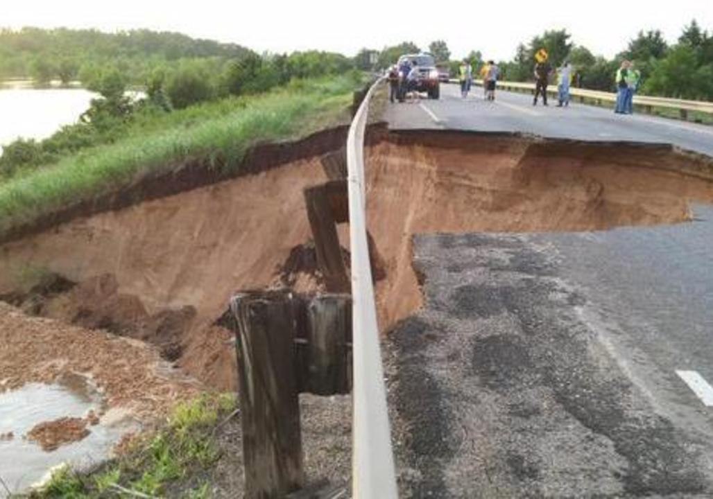 Road Crumbles After Oklahoma Flood