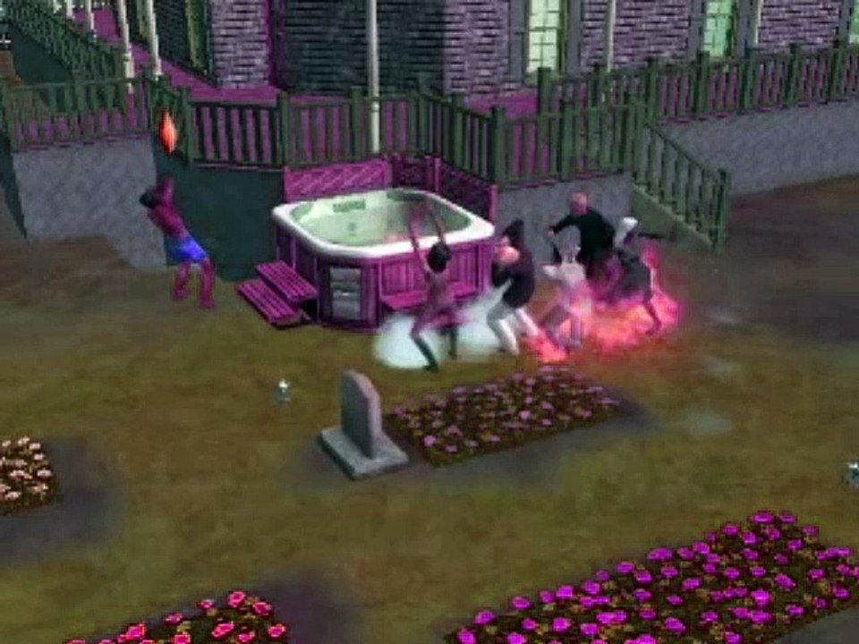 Bule Sims 2 Accident - Fire! Multiple Sims burning w/ a glitching fireman