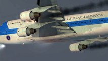 FSX Air Force One Engine Fire after takeoff. Circle back to land.