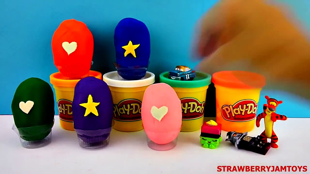 Peppa Pig Play Doh Shopkins LPS Spongebob Cars 2 TMNT Dora Tigger Surprise Eggs StrawberryJamToys