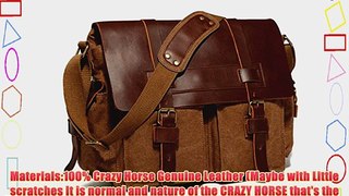 Lalawow Unisex Vintage CRAZY HORSE Genuine Leather With Canvas Briefcase Messenger Bag Cross-body