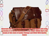 Lalawow Unisex Vintage CRAZY HORSE Genuine Leather With Canvas Briefcase Messenger Bag Cross-body