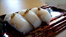 [ Japanese cuisine ]Eating Sushi  Surume ikaJapanese flying squid nigirizushi  するめいか握り寿司