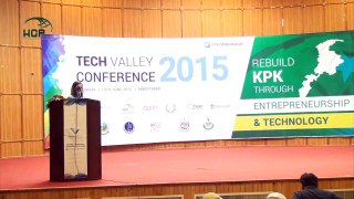 Asad Umar  speaking about the Tech Valley Conference held in Jalal Baba auditorium Abbottabad.