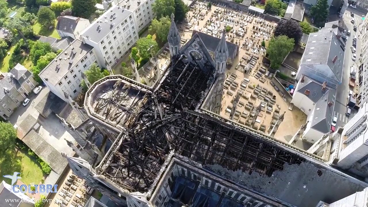 Nantes : les dégâts à la Basilique Saint-Donatien vus du ciel