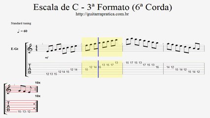Escala de Dó Maior (C) - 3ª Formato (6ª Corda ) - 60bpm