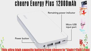 cheero Energy Plus 12000mAh - including 2A USB AC adaptor (Type A plug) - External Battery