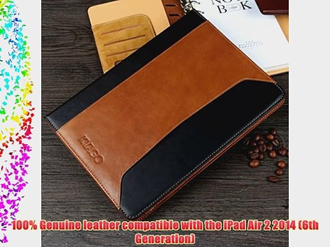 KVAGO Premium Real Leather Folio Case Smart Cover for Apple iPad Air 2 (iPad 6th Generation)