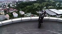 BMW Motorcycles F800R-World Stunt Champ Chris Pfeiffer goes off at BMW Headquarters in Munich!