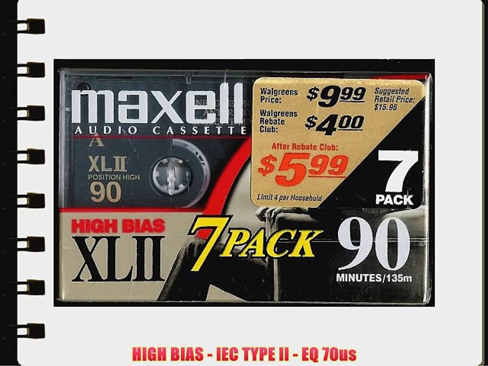 Maxell XLII IEC Type II 90 Minute High Bias Audio Cassette Tape - 7 Pack
