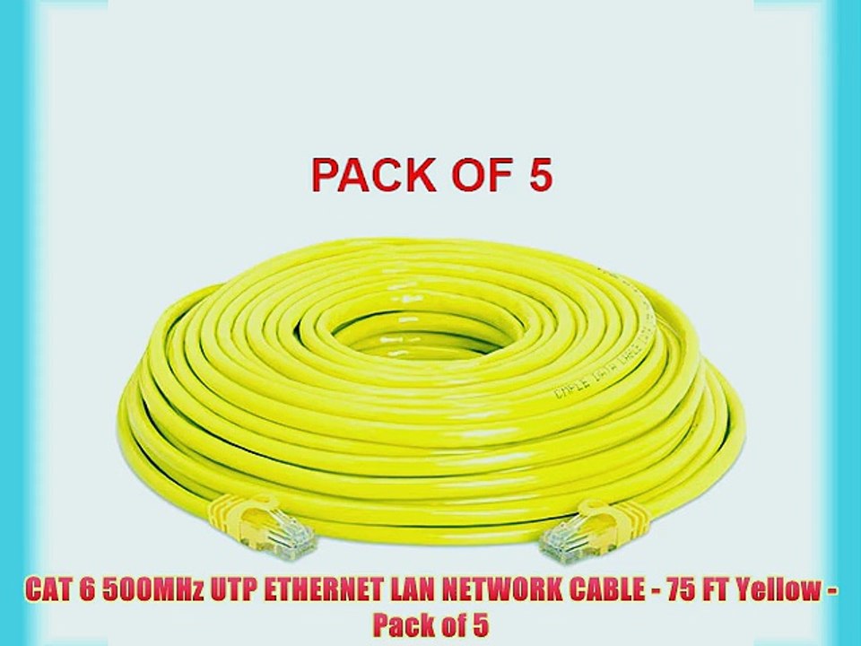 CAT 6 500MHz UTP ETHERNET LAN NETWORK CABLE - 75 FT Yellow - Pack of 5