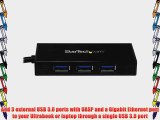 StarTech.com 3 Port Portable USB 3.0 Hub with Gigabit Ethernet Adapter NIC (ST3300GU3B)