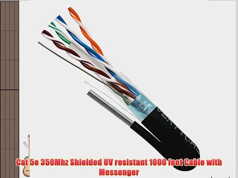 Cat5e 350 Mhz Shielded UV Jacket Outdoor CMX Messenger 1000ft Black Bulk Ethernet Cable Wooden