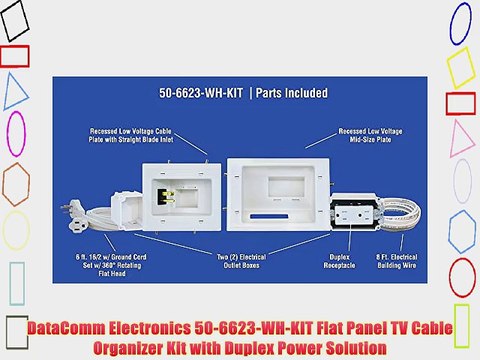 DataComm Electronics 50-6623-WH-KIT Flat Panel TV Cable Organizer Kit with Duplex Power Solution