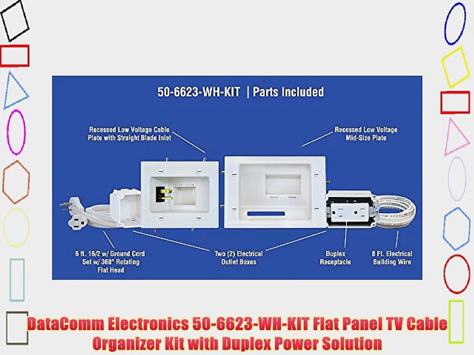 DataComm Electronics 50-6623-WH-KIT Flat Panel TV Cable Organizer Kit with Duplex Power Solution