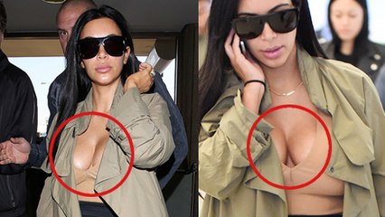 Kim Kardashian Wearing a Low-Cut Top at the Airport