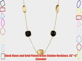 Black Glass and Gold Plated Brass Station Necklace 33 2 Extender