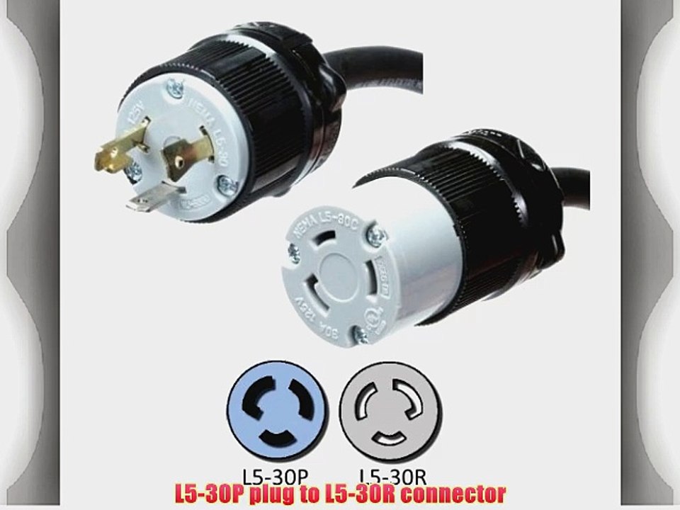 NEMA L5-30 Extension Power Cord - 15 Foot 30A/125V 10/3 SJOOW - Iron Box Part # IBX-5801-15