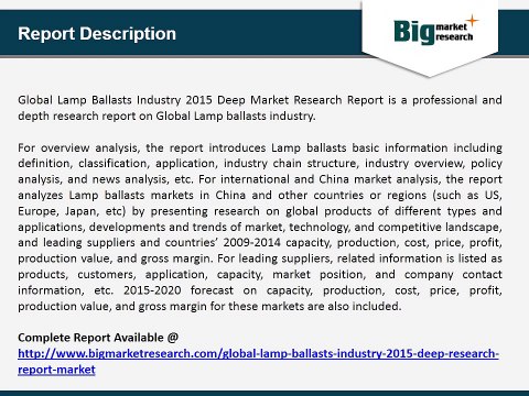 Global Lamp Ballasts Industry - Size, Trends, Demand, Report, Opportunities and Forecast 2015