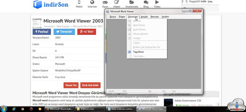 Microsoft Word Viewer 2003 kurulumu ve kullanımı