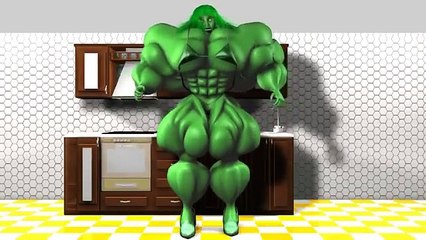 3d animation of She-Hulk aka Green Jenny in the kitchen