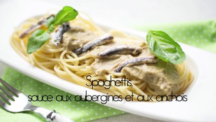 Spaghettis, sauce aux aubergines et aux anchois