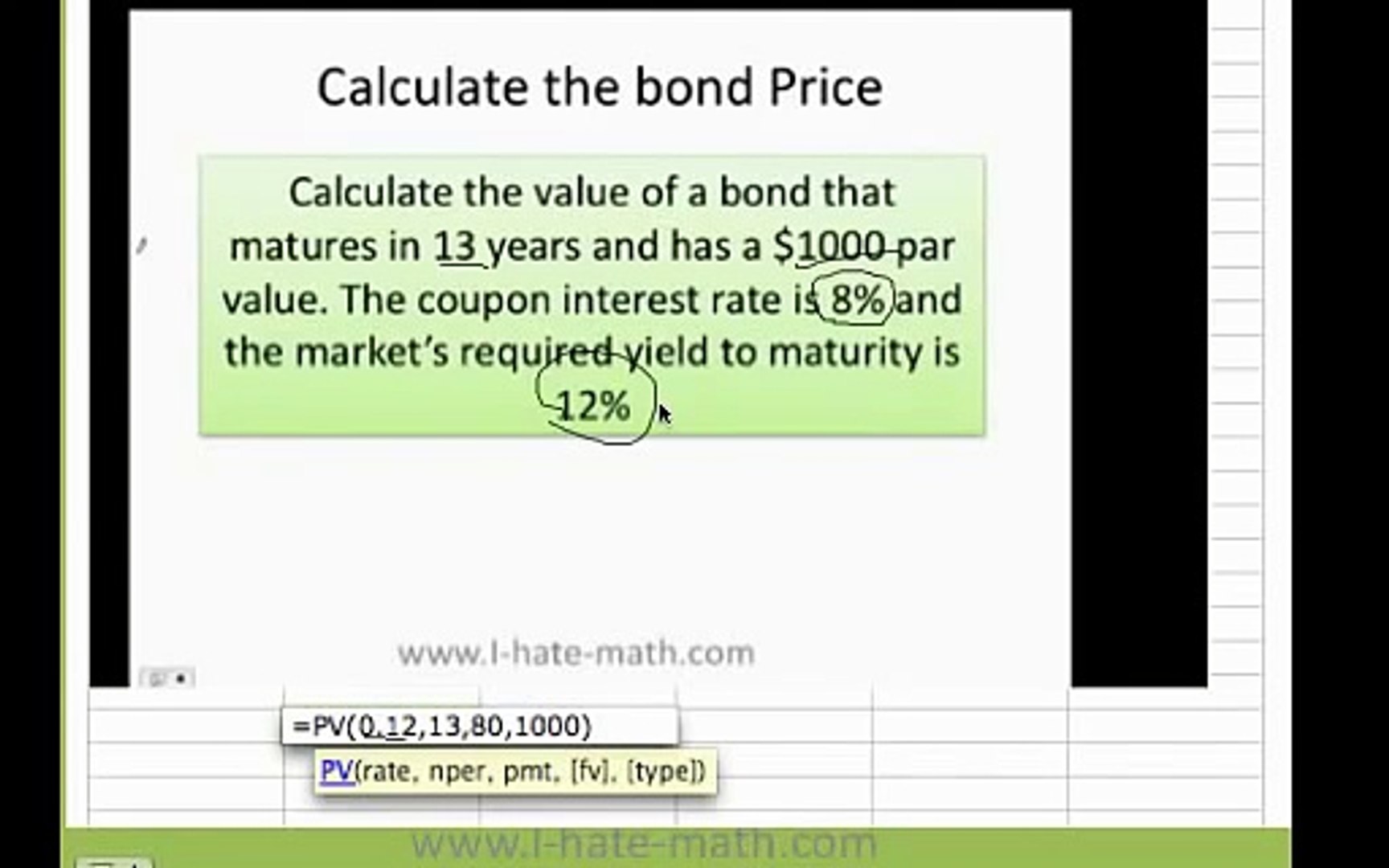 How To Calculate Bond Price Excel How To Calculate Yield Maturity Excel Video Dailymotion