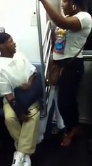 Man vs. woman on NYC Subway!