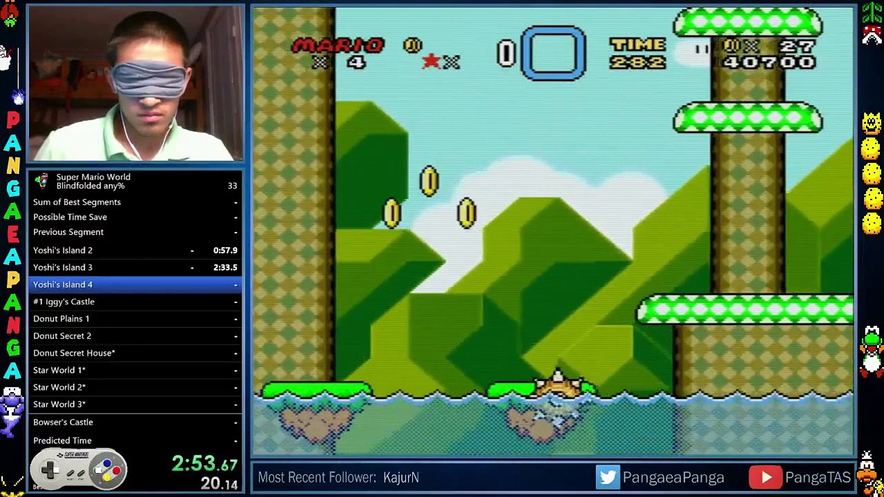 Les yeux bandés il fini Super Mario World en 23 min