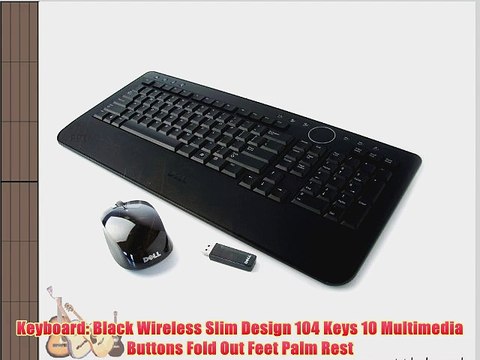 Genuine Dell Slim Wireless Multimedia Black Keyboard Receiver Glossy Scroll Wheel Mouse