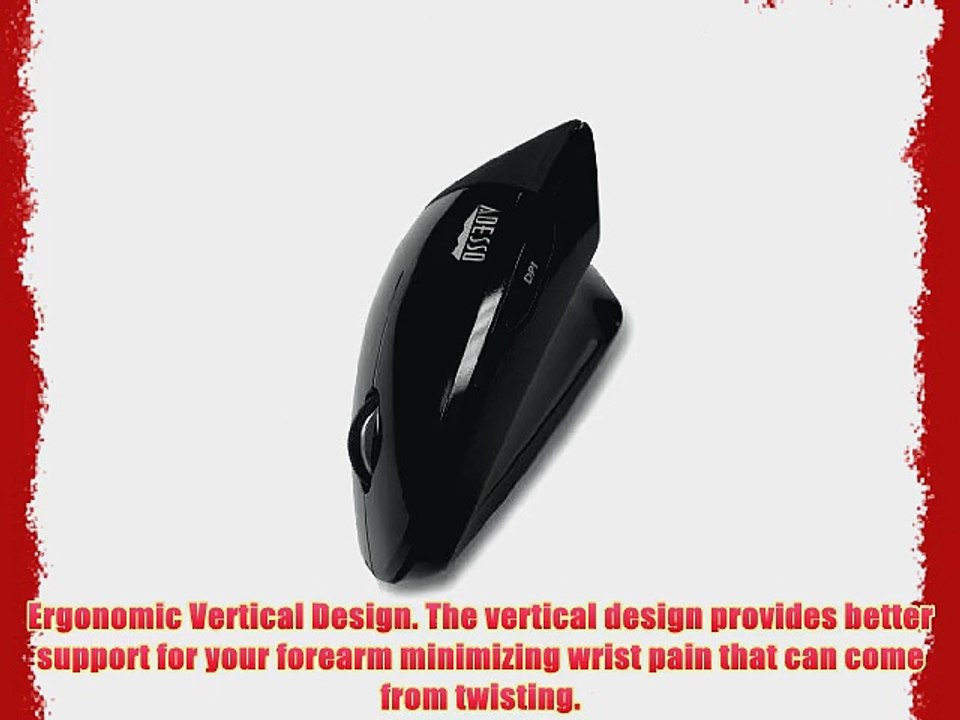 Adesso Vertical Ergonomic Illuminated Optical 6-Button 2.4 GHz RF Wireless Mouse - Right Hand