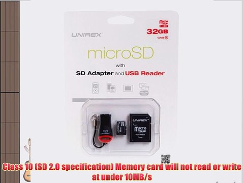 Unirex 32GB Class 10 microSDHC Flash Memory Card with SD Adapter and USB Reader