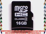 KOMPUTERBAY 16GB microSD microSDHC Memory Card with free USB 2.0 Reader and SD Adapter - High
