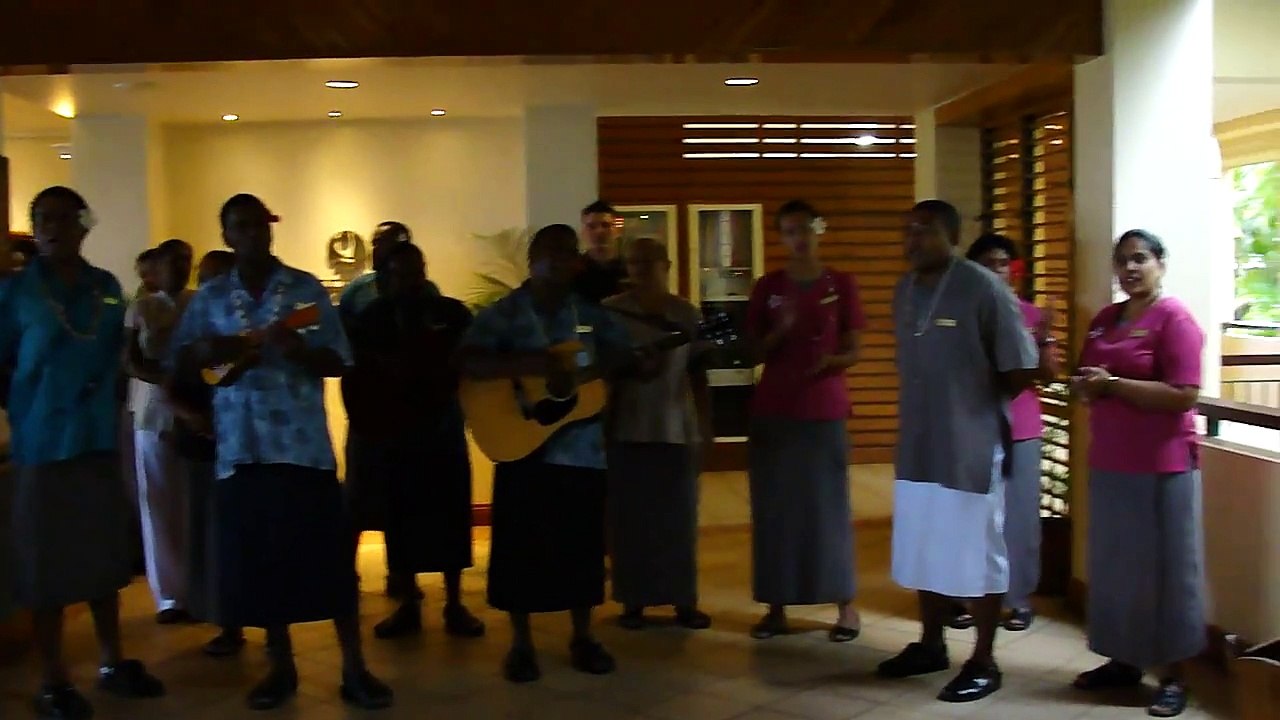 Outrigger employees sing Fiji farewell song "Isa Lei"