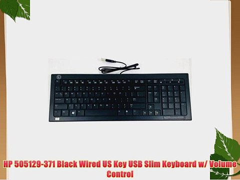HP 505129-371 Black Wired US Key USB Slim Keyboard w/ Volume Control