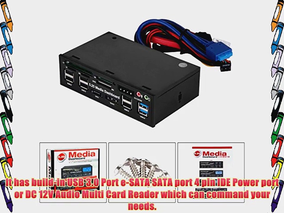 EXCELVAN 5.25'' Media Dashboard 2-Port USB 3.0 6-Port USB 2.0 Hub USB3.0 20Pin e-SATA SATA