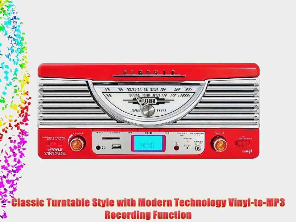 Pyle PTR8UR Retro Turntable with Vinyl-to-MP3 Encoding USB