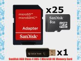 25 PACK - SanDisk 8GB MicroSD HC Memory Card SDSDQAB-008G (Bulk Packaging) LOT OF 25 with SD