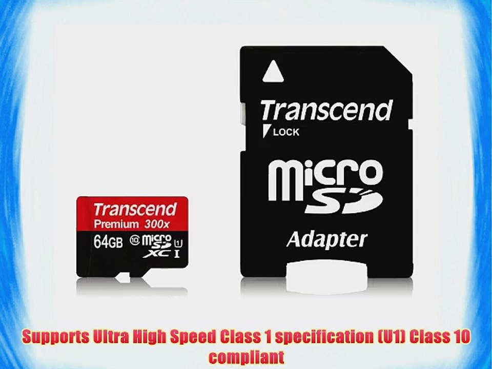 Transcend 64GB MicroSDXC Class10 UHS-1 Memory Card with Adapter 45 MB/s (TS64GUSDU1E)