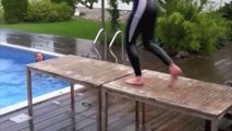 Home made diving board from tables causes massive pool fail