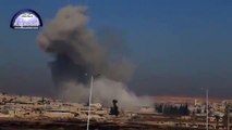 (12-21-13) Handaraat | Aleppo | Moment Regime Drops Barrel Bombs on Homes