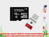 TOPRAM 16GB Class 10 MicroSDHC Card C10 MicroSD SDHC with SD Adapter and R10W Micro USB Flash