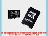 3C Pro 16GB 16G microSD microSDHC Memory Card Class 4 with Memory Stick Pro Duo MSPD Adapter