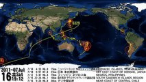 World map Earthquake magnitudes for 2011