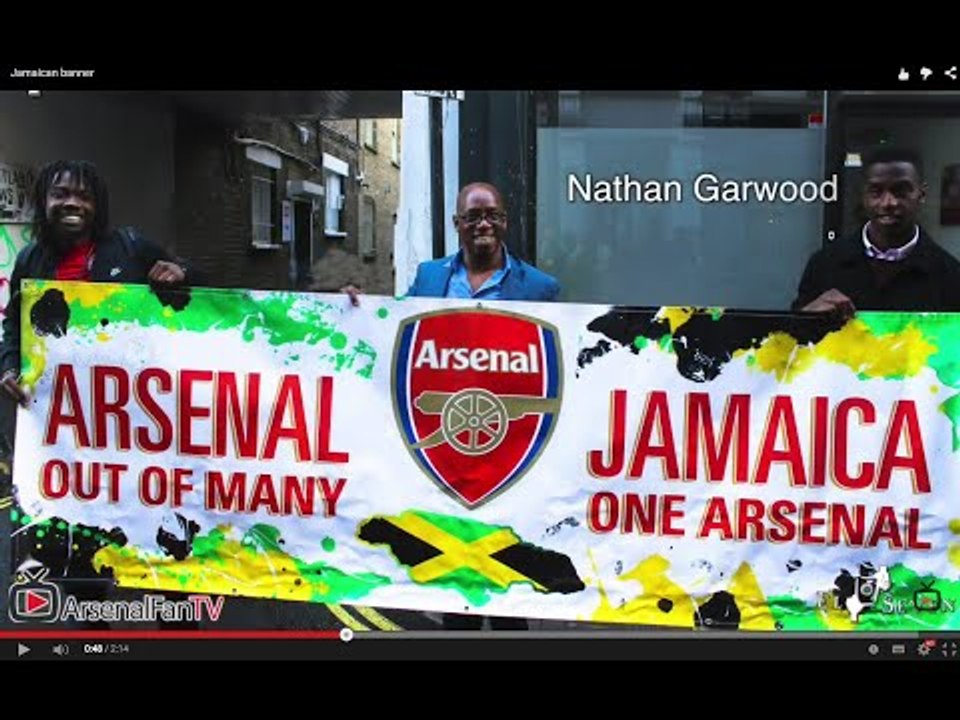 Arsenal Jamaica Banner Signed By Ian Wright Inside Emirates Stadium (Lumos)