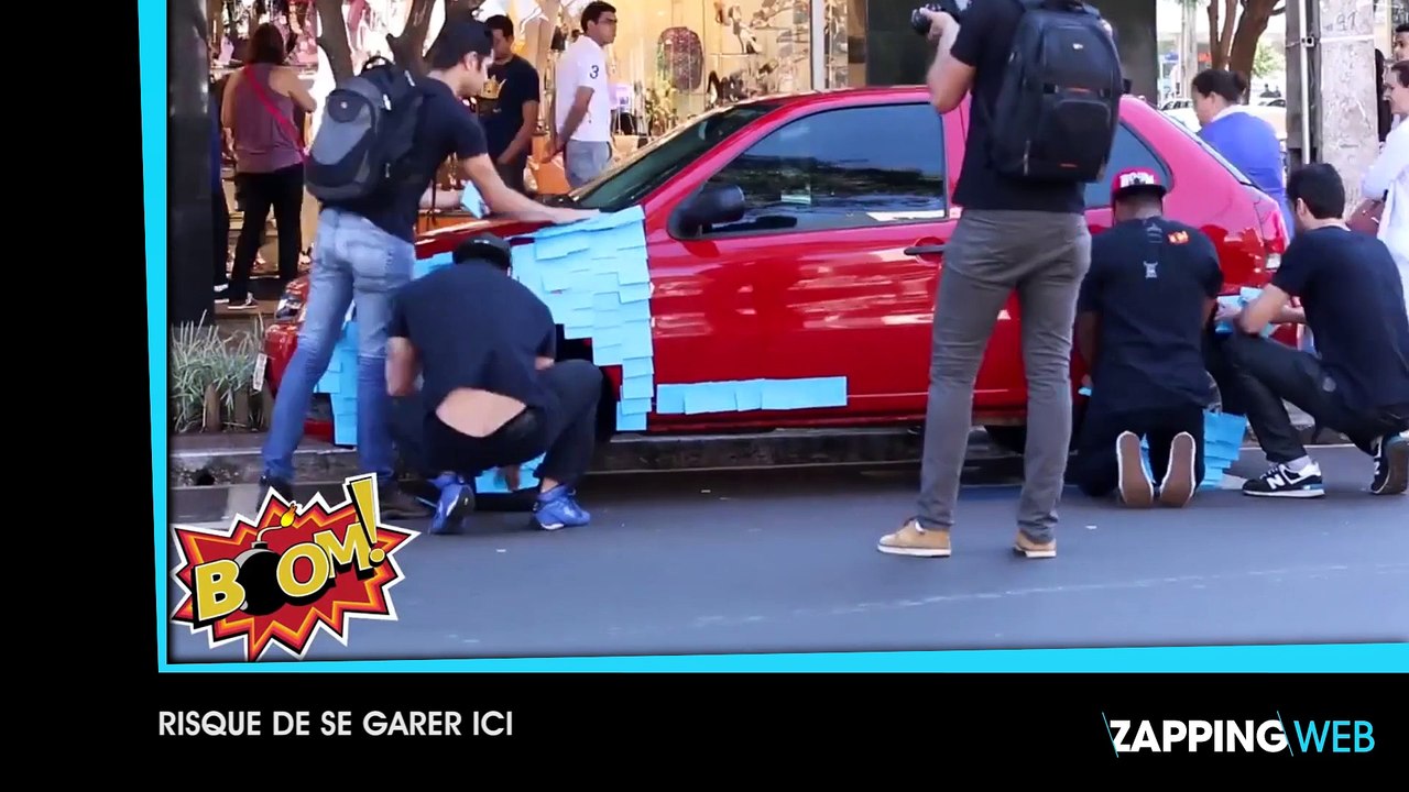 Il retrouve sa voiture recouverte de post-it, pendant qu’un taxi parisien lance une pierre depuis l’un des ponts de la capitale