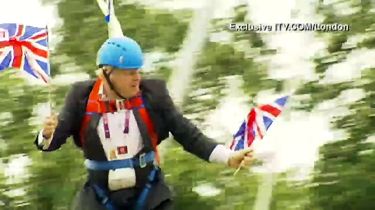 Boris Johnson gets stuck on a zip wire (long version)